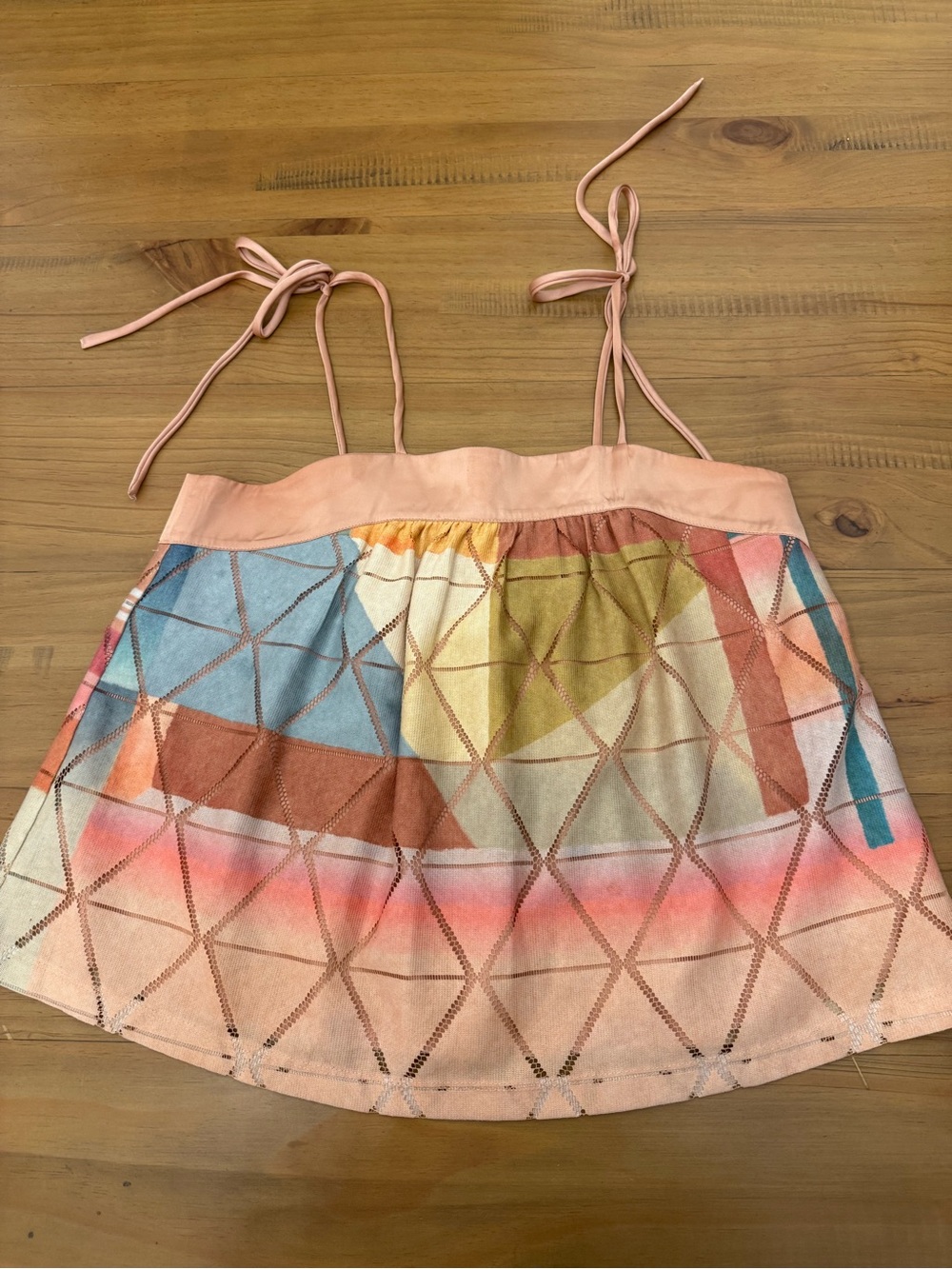 Anthropologie Akemi + Kim Tie-Strap Multicolor Geometric Summer Top - Picture 3 of 8